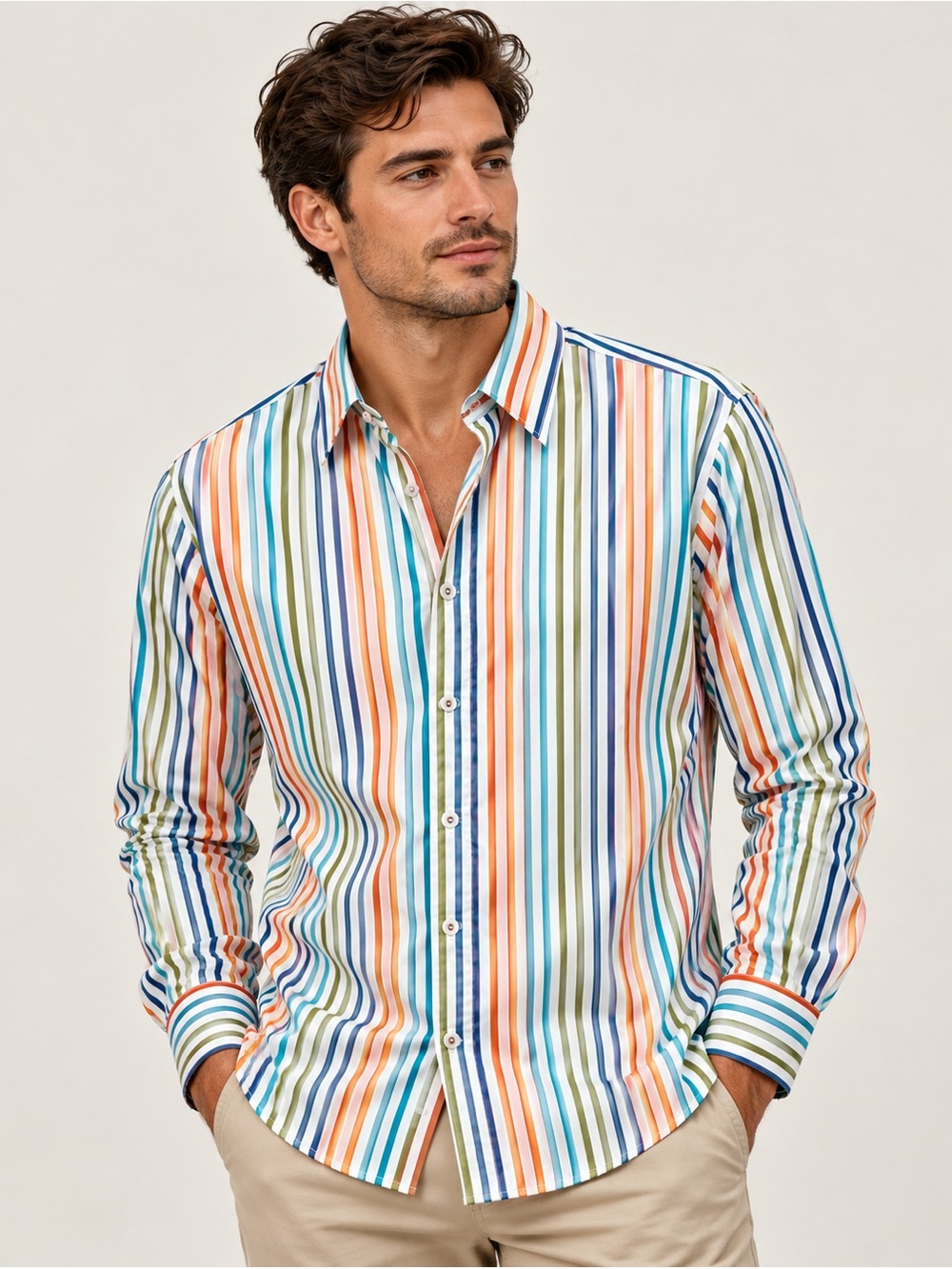 Robert Graham 2XL Tailored Fit Rainbow Stripe Button Down Coastal Resort Shirt